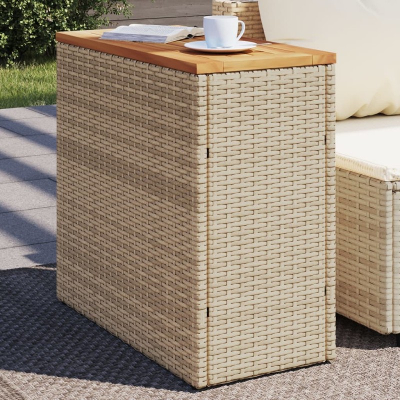 Mesa apoio jardim c/ tampo madeira 58x27,5x55 cm vime PE bege-Mesas de jardim-Home Retail