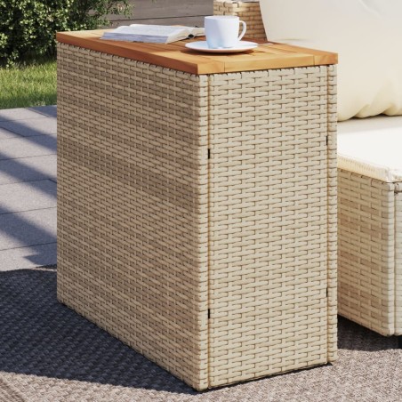 Mesa apoio jardim c/ tampo madeira 58x27,5x55 cm vime PE bege