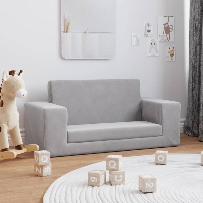 Sofá-cama infantil de 2 lugares pelúcia macia cinzento-claro-Móveis para bebés e crianças-Home Retail