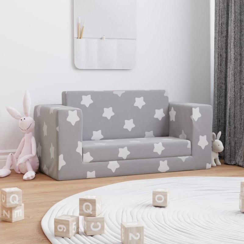 Sofá-cama infantil 2 lugares c/ estrelas pelúcia cinzento-claro-Móveis para bebés e crianças-Home Retail