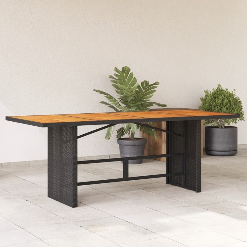 Mesa de jardim com tampo em acácia 190x80x74 cm vime PE preto-Mesas de jardim-Home Retail