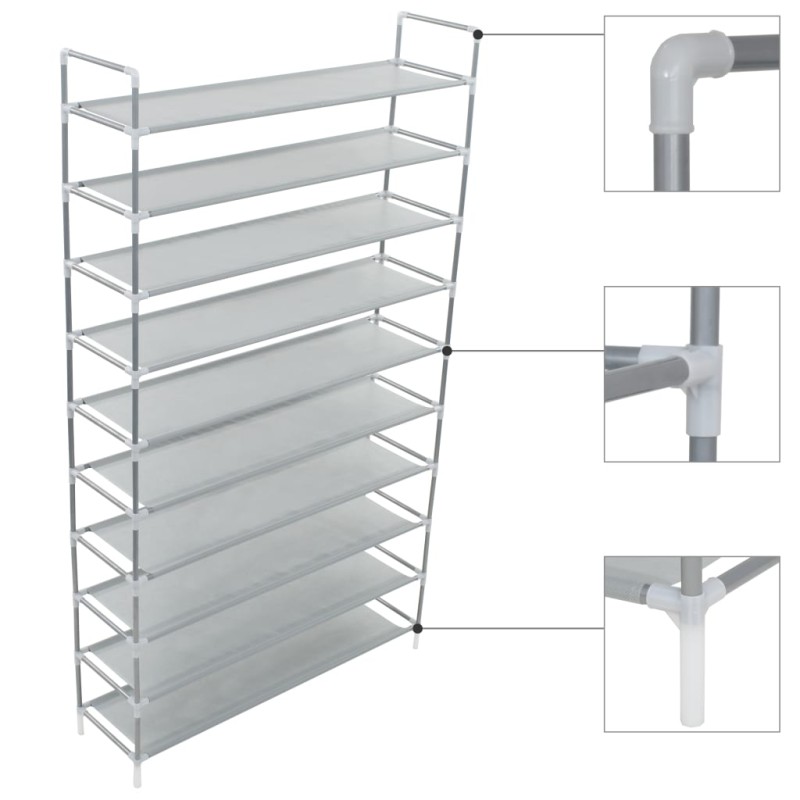 Sapateira com 10 prateleiras metal e tecido não tecido preto-Sapateiras e organizadores-Home Retail