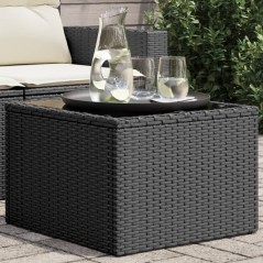 Mesa de jardim com tampo de vidro 55x55x37 cm vime PE preto