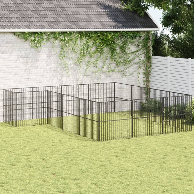 Parque para cães com 16 painéis aço galvanizado preto-Casotas para cães-Home Retail