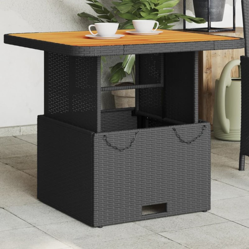 Mesa de jardim 80x80x71 cm vime PE e madeira de acácia preto-Mesas de jardim-Home Retail