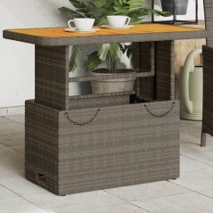 Mesa de jardim 90x55x71 cm vime PE e madeira de acácia cinzento