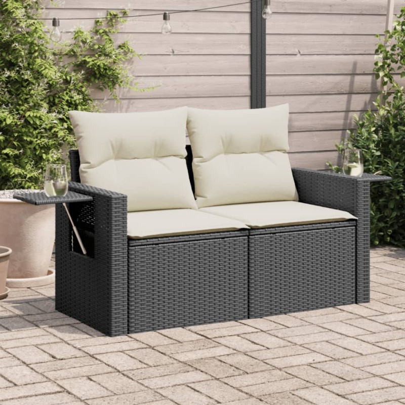 Sofá de jardim com almofadões 2 lugares vime PE preto-Sofás para exterior-Home Retail