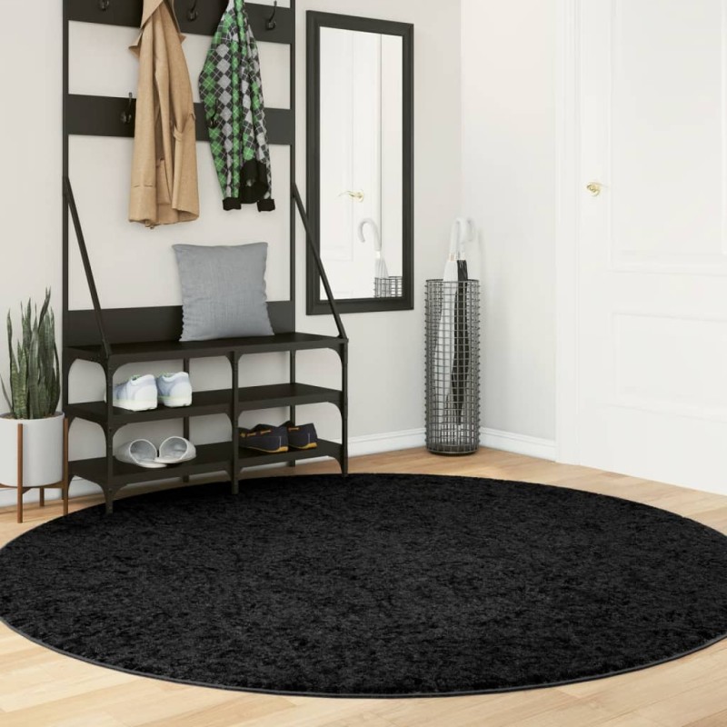 Tapete shaggy de pelo alto PAMPLONA Ø 200 cm preto-Tapetes-Home Retail