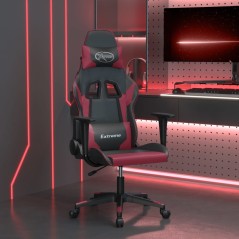 Cadeira gaming massagens couro artificial preto/vermelho tinto