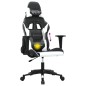 Cadeira gaming massagens couro artificial preto e branco