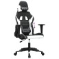 Cadeira gaming massagens couro artificial preto e branco