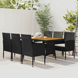 7 pcs Conjunto de jantar p/ exterior vime PE preto