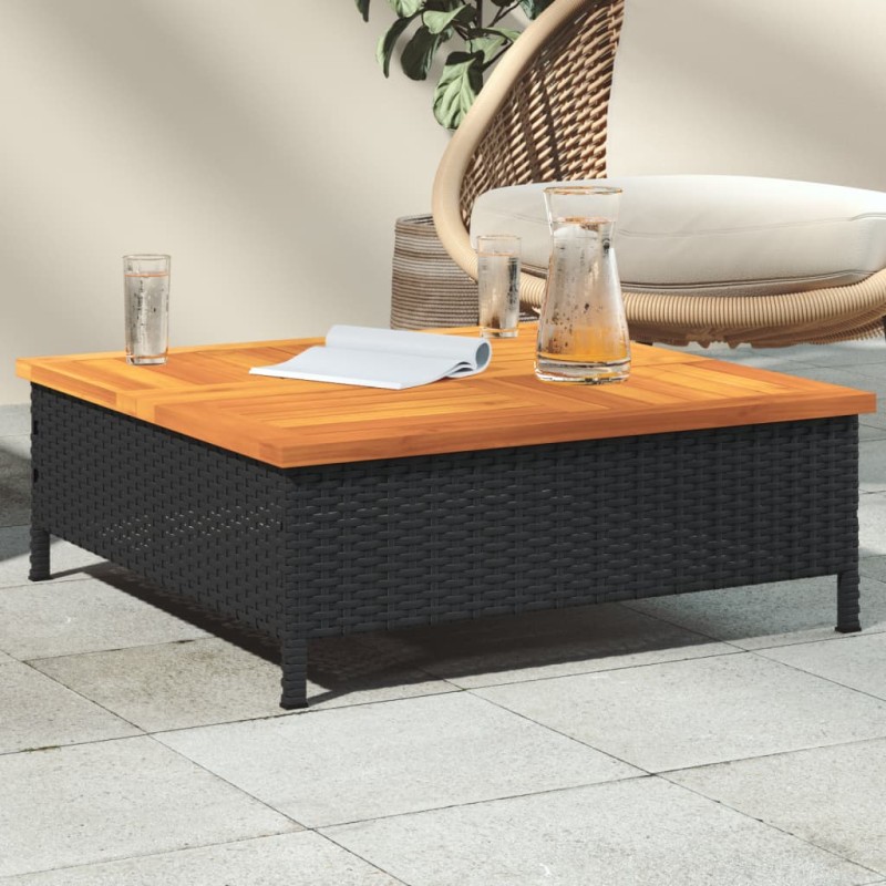 Mesa de jardim 70x70x25 cm vime e madeira de acácia preto-Mesas de jardim-Home Retail