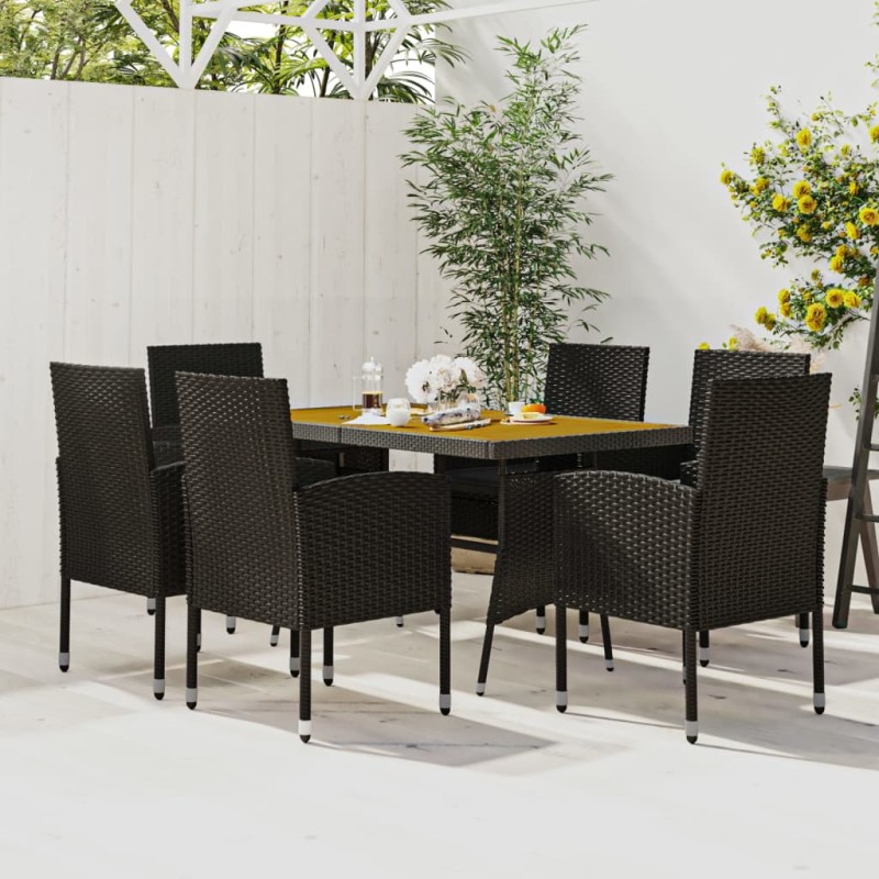 7 pcs Conjunto de jantar p/ exterior vime PE preto-Conjuntos de jardim-Home Retail