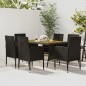 7 pcs Conjunto de jantar p/ exterior vime PE preto