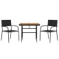 3 pcs Conjunto de jantar p/ exterior vime PE preto