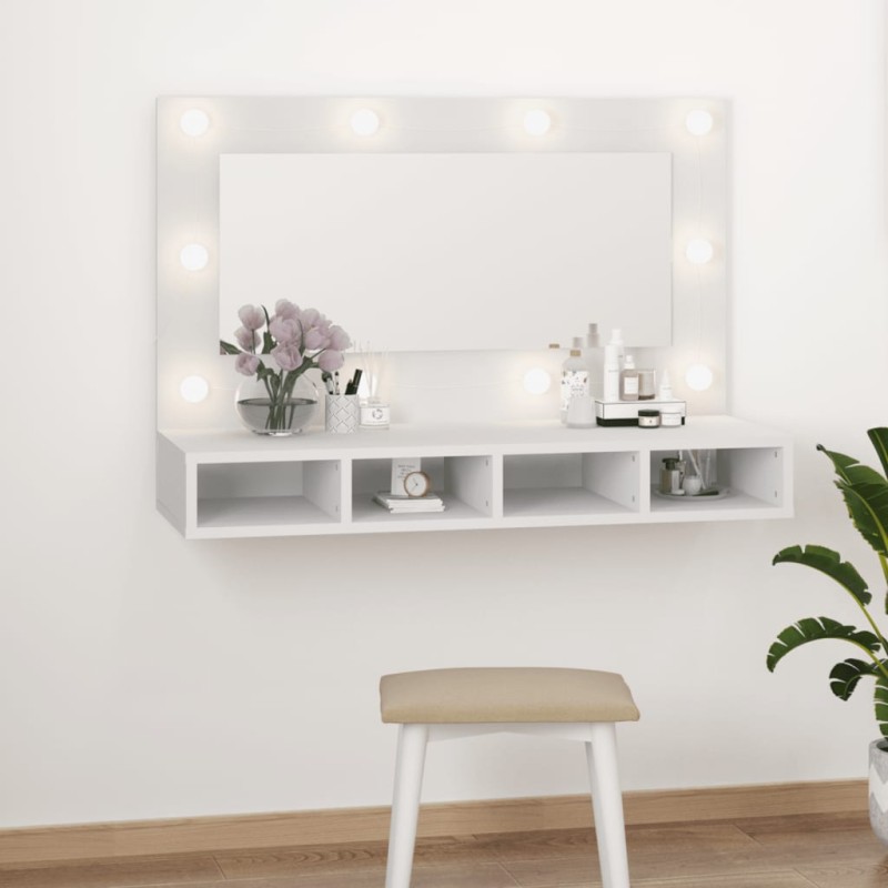 Armário espelhado com luzes LED 90x31,5x62 cm branco-Armários para casa de banho-Home Retail