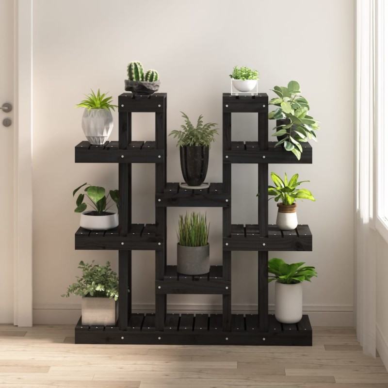 Suporte para plantas 104,5x25x109,5 cm pinho maciço preto-Suportes para vasos-Home Retail