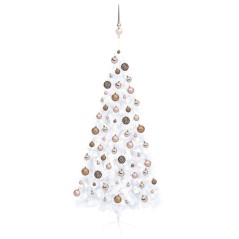 Meia árvore Natal artificial pré-iluminada c/ bolas branco