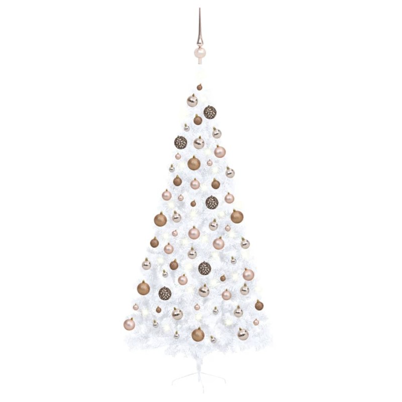 Meia árvore Natal artificial pré-iluminada c/ bolas branco-Árvores de Natal-Home Retail