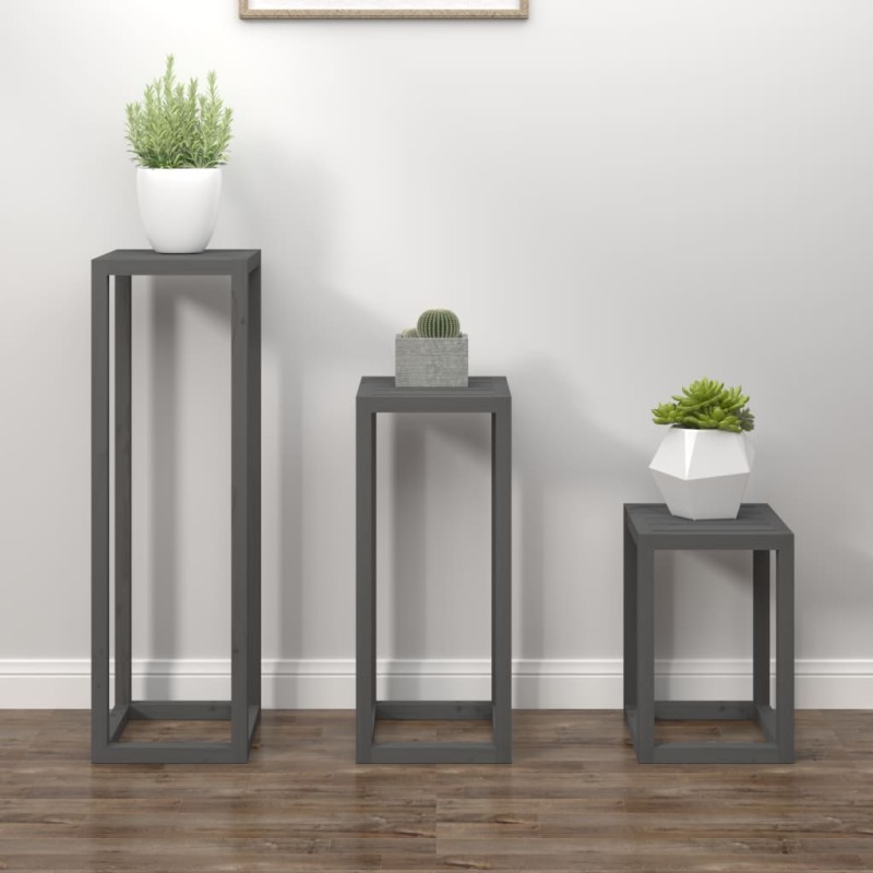 3 pcs conjunto de suporte plantas pinho maciço cinza-Suportes para vasos-Home Retail