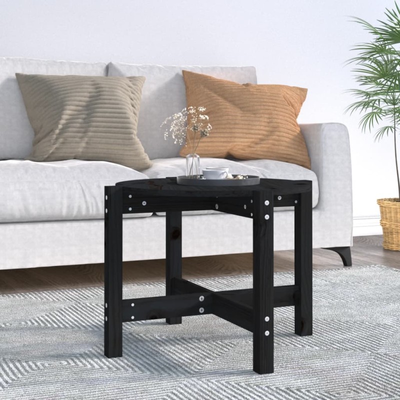 Mesa de centro Ø 62,5x45 cm madeira de pinho maciça preto-Mesas de centro-Home Retail