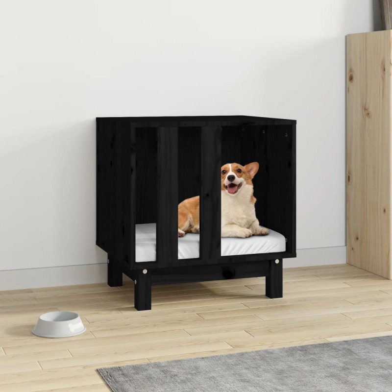 Casota para cães 50x40x52 cm madeira de pinho maciça preto-Casotas para cães-Home Retail