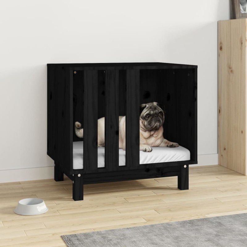 Casota para cães 60x45x57 cm madeira de pinho maciça preto-Casotas para cães-Home Retail