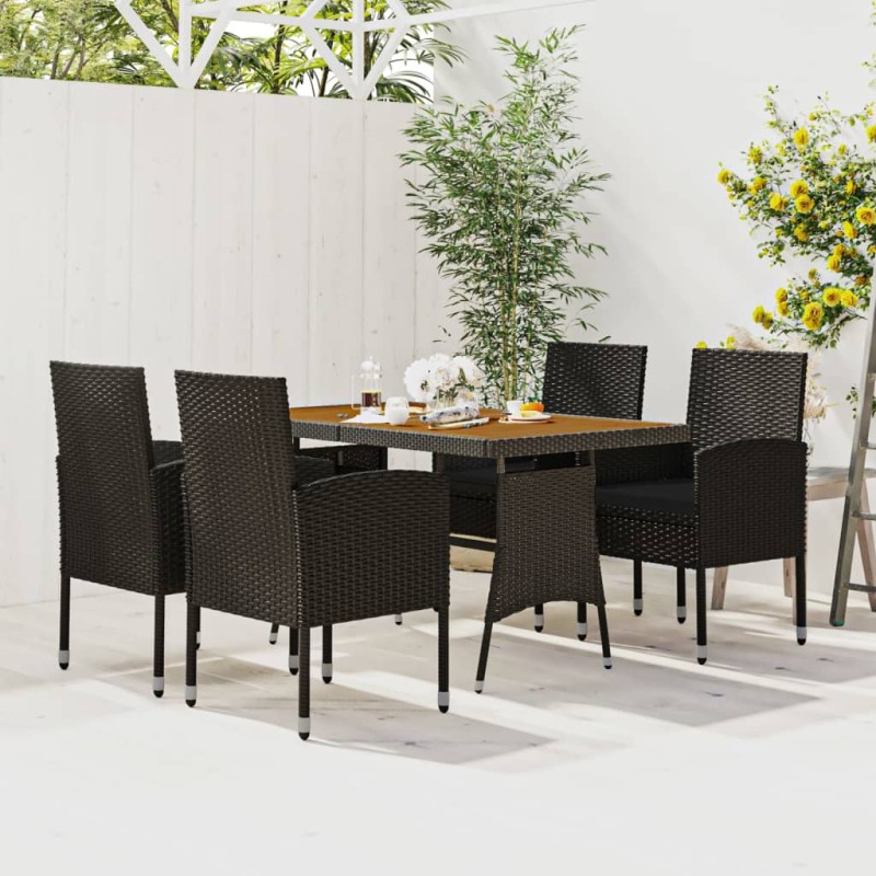 5 pcs Conjunto de jantar p/ exterior vime PE preto-Conjuntos de jardim-Home Retail