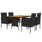 5 pcs Conjunto de jantar p/ exterior vime PE preto