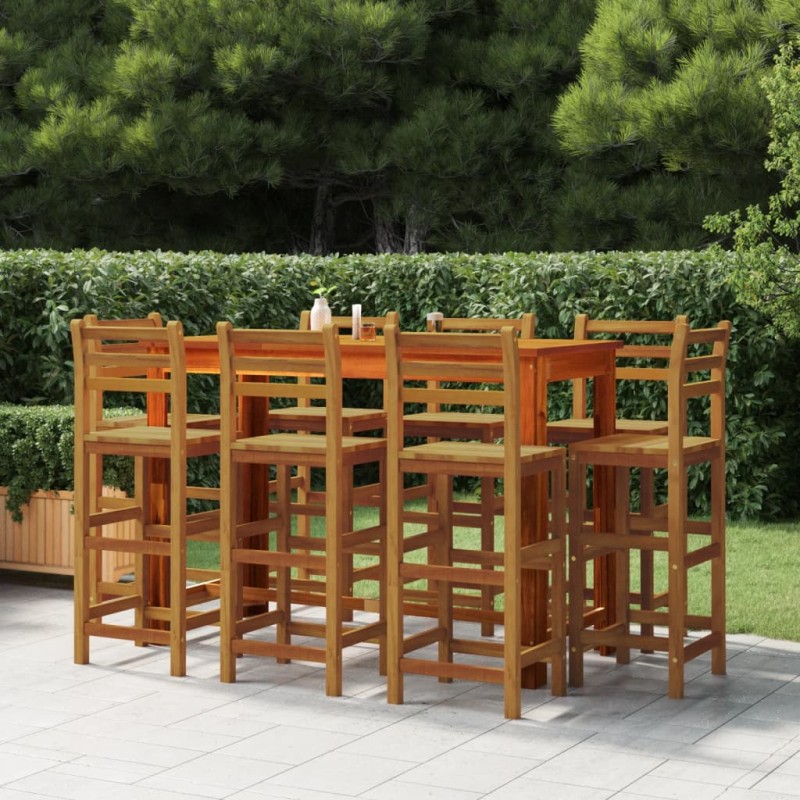 9 pcs conjunto de bar para jardim madeira de acácia maciça-Conjuntos de jardim-Home Retail