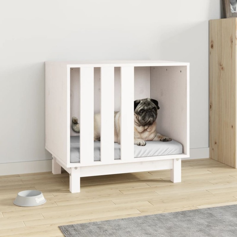 Casota para cães 60x45x57 cm madeira de pinho maciça branco-Casotas para cães-Home Retail