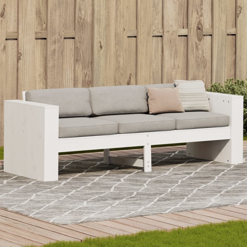 Sofá de 3 lugares para jardim 189x60x62 cm pinho maciço branco-Sofás para exterior-Home Retail