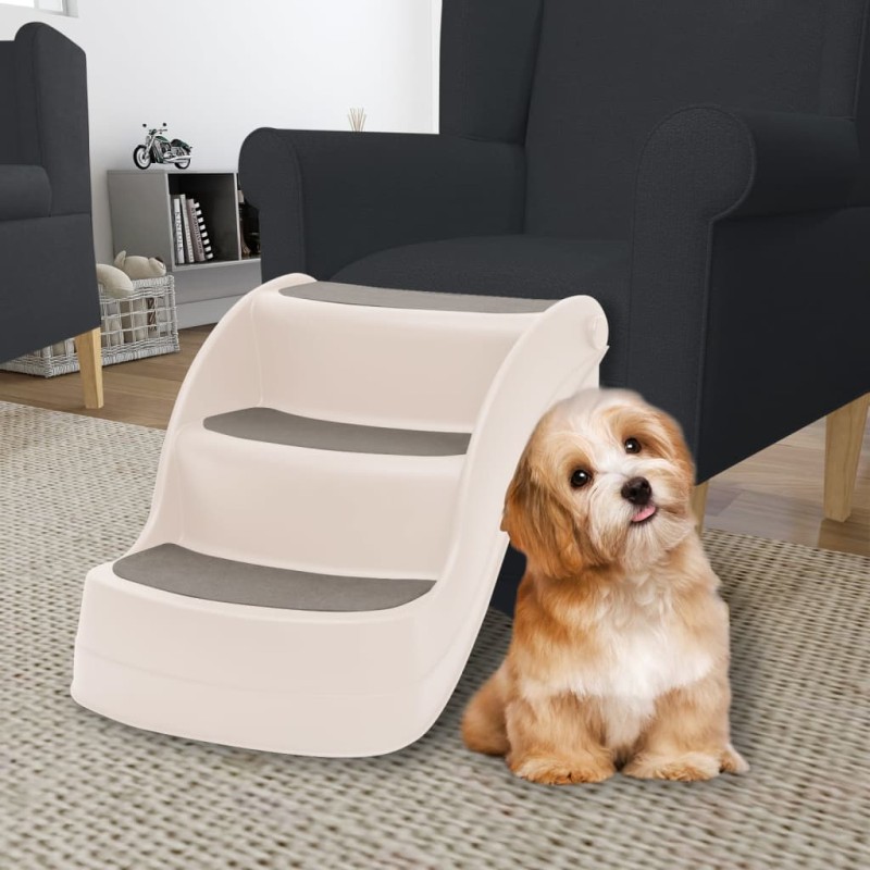 Escada dobrável 3 degraus para cães 50x38x38 cm plástico creme-Escadas e rampas para animais de estimação-Home Retail