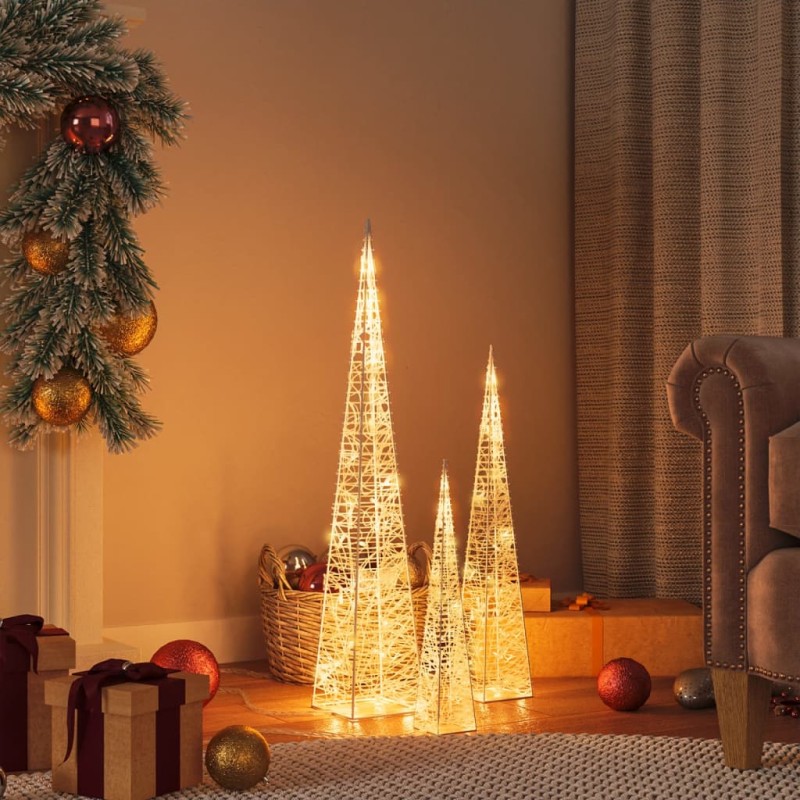 Conj. cones decorativos LEDs branco quente acrílico 30/45/60cm-Luzes de Natal-Home Retail