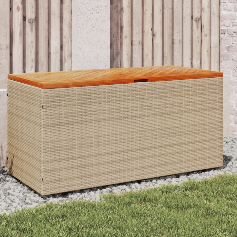 Caixa arrumação jardim 110x50x54 cm vime PE/acácia maciça bege-Baús para armazenamento exterior-Home Retail