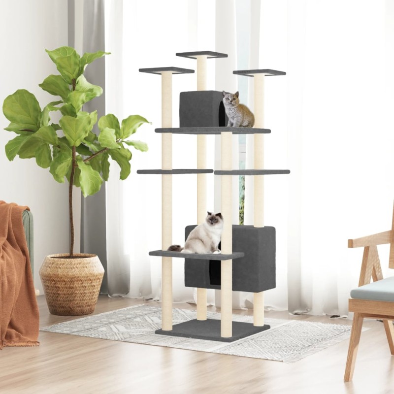 Árvore p/ gatos c/ postes arranhadores sisal 162cm cinza-escuro-Móveis para gatos-Home Retail