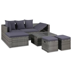 4 pcs conjunto lounge de jardim c/ almofadões vime PE cinzento