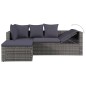 4 pcs conjunto lounge de jardim c/ almofadões vime PE cinzento