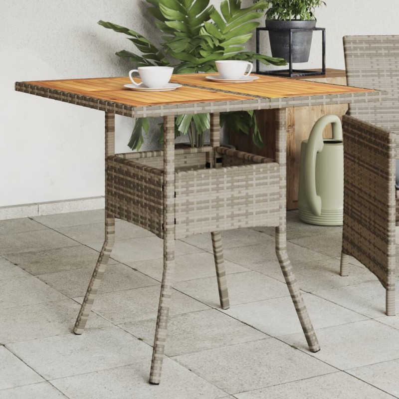 Mesa de jardim com tampo em acácia 80x80x75 cm vime PE cinza-Mesas de jardim-Home Retail