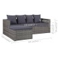 4 pcs conjunto lounge de jardim c/ almofadões vime PE cinzento