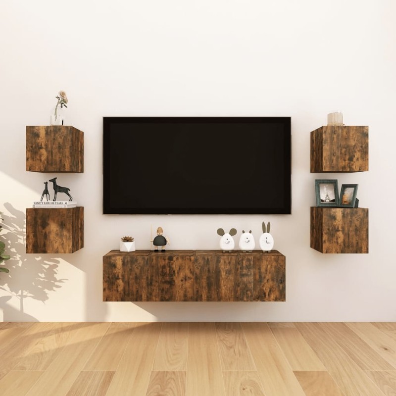 Móveis p/ TV de parede 8 pcs 30,5x30x30 cm cor carvalho fumado-Móveis de TV-Home Retail