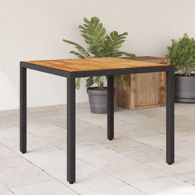 Mesa de jardim com tampo de madeira de acácia vime PE preto-Mesas de jardim-Home Retail