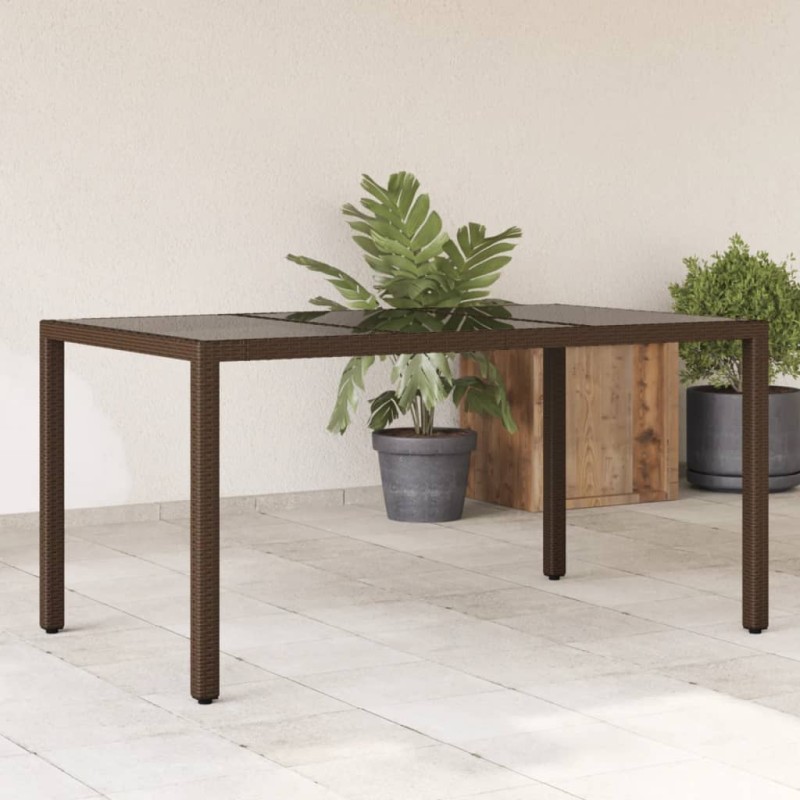 Mesa de jardim com tampo de vidro 150x90x75 cm vime PE castanho-Mesas de jardim-Home Retail