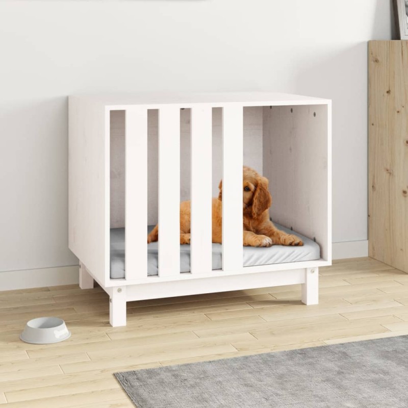 Casota para cães 70x50x62 cm madeira de pinho maciça branco-Casotas para cães-Home Retail