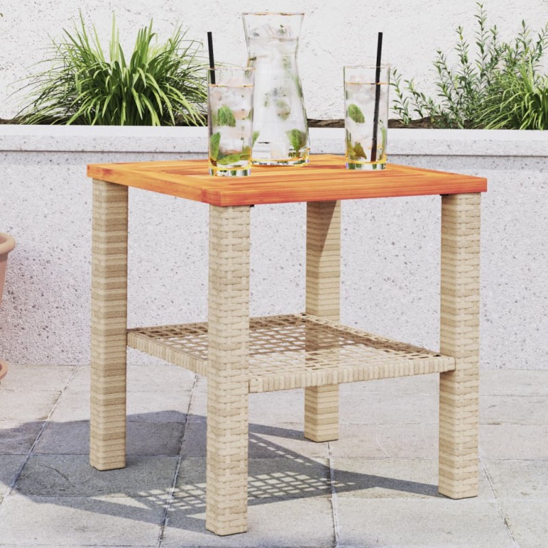 Mesa de jardim 40x40x42 cm vime PE e madeira de acácia bege-Mesas de jardim-Home Retail