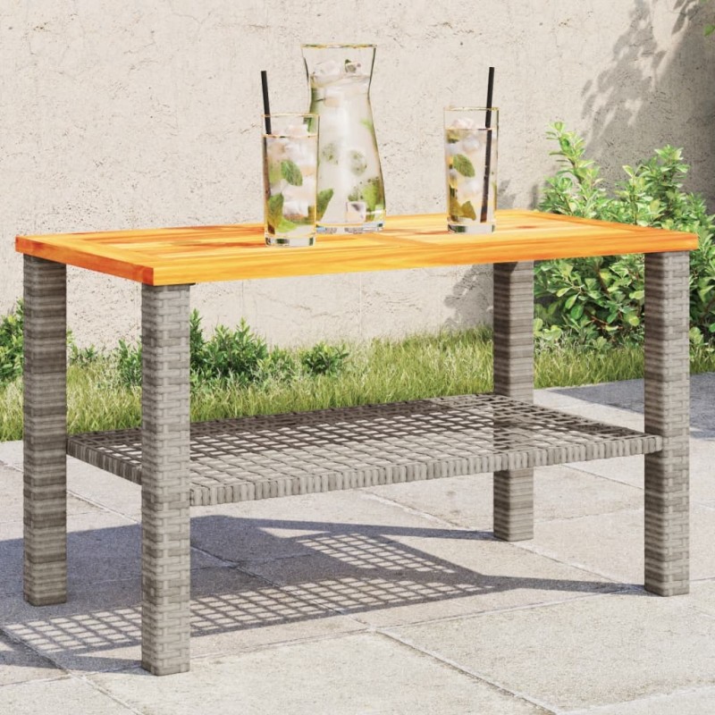 Mesa de jardim 70x38x42 cm vime PE e madeira de acácia cinza-Mesas de jardim-Home Retail