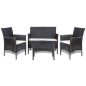 4 pcs conjunto lounge de jardim c/ almofadões vime PE preto