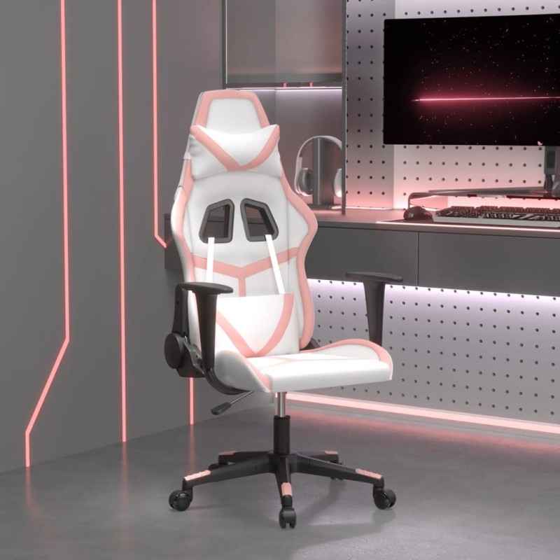 Cadeira gaming massagens couro artificial branco e rosa-Cadeiras de jogo-Home Retail