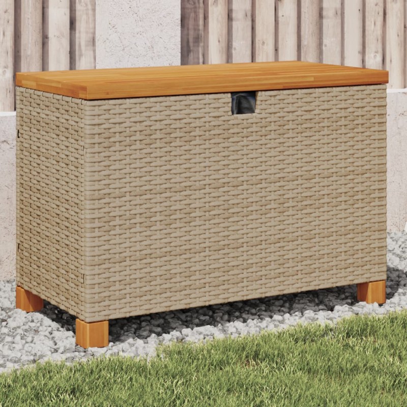 Caixa arrumação jardim 80x40x48 cm vime PE/acácia maciça bege-Baús para armazenamento exterior-Home Retail